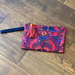 Embroidered Clutch/Pouch with Sueded Tassel